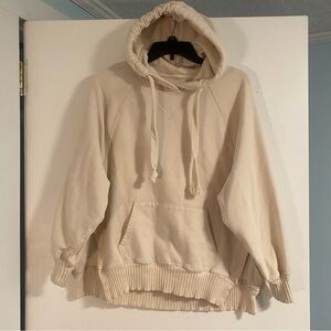American Eagle Sweatshirt Hoodie SideSlit Beige/Cream Fleece Oversized Womens S